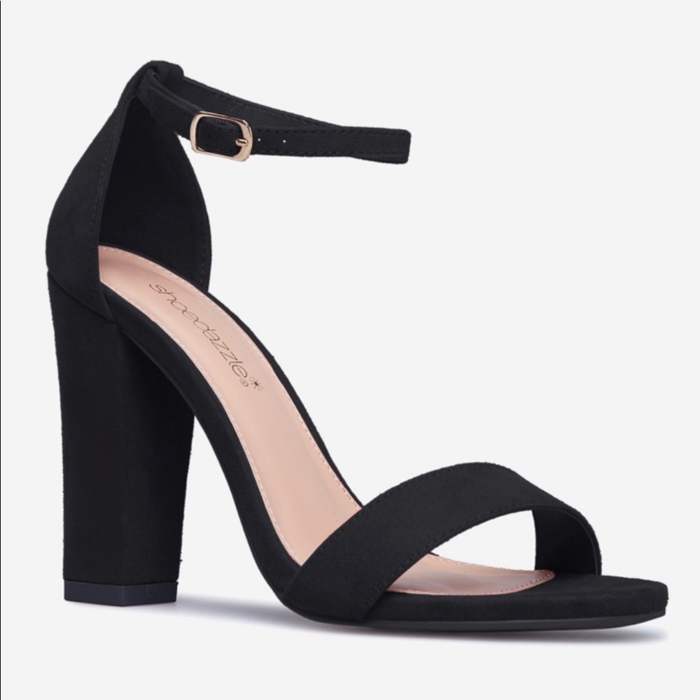 Black, open-toed heels